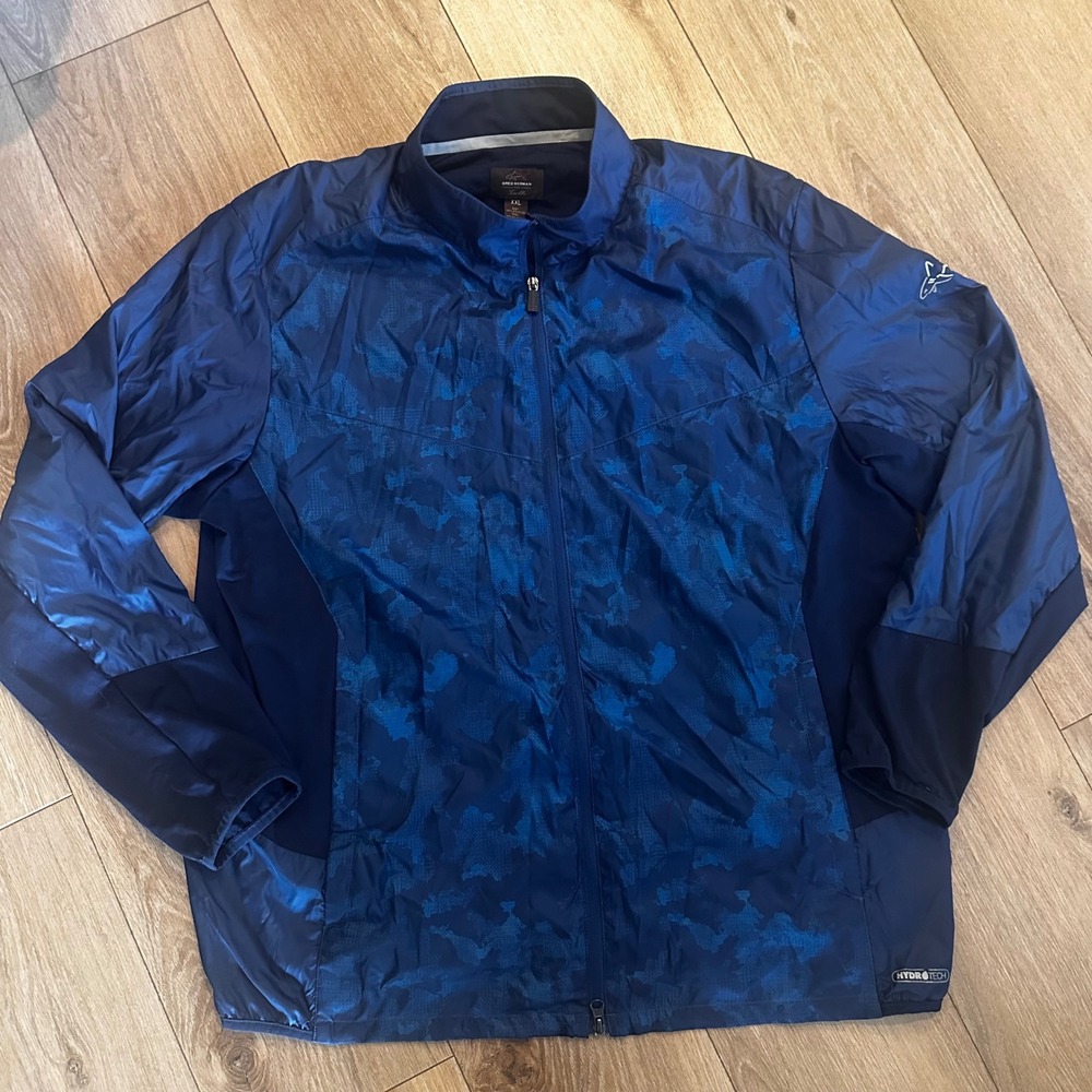 Greg Norman HydroTech Mens XXL Blue Camo Golf Jacket Full Zip Windbreaker SP17